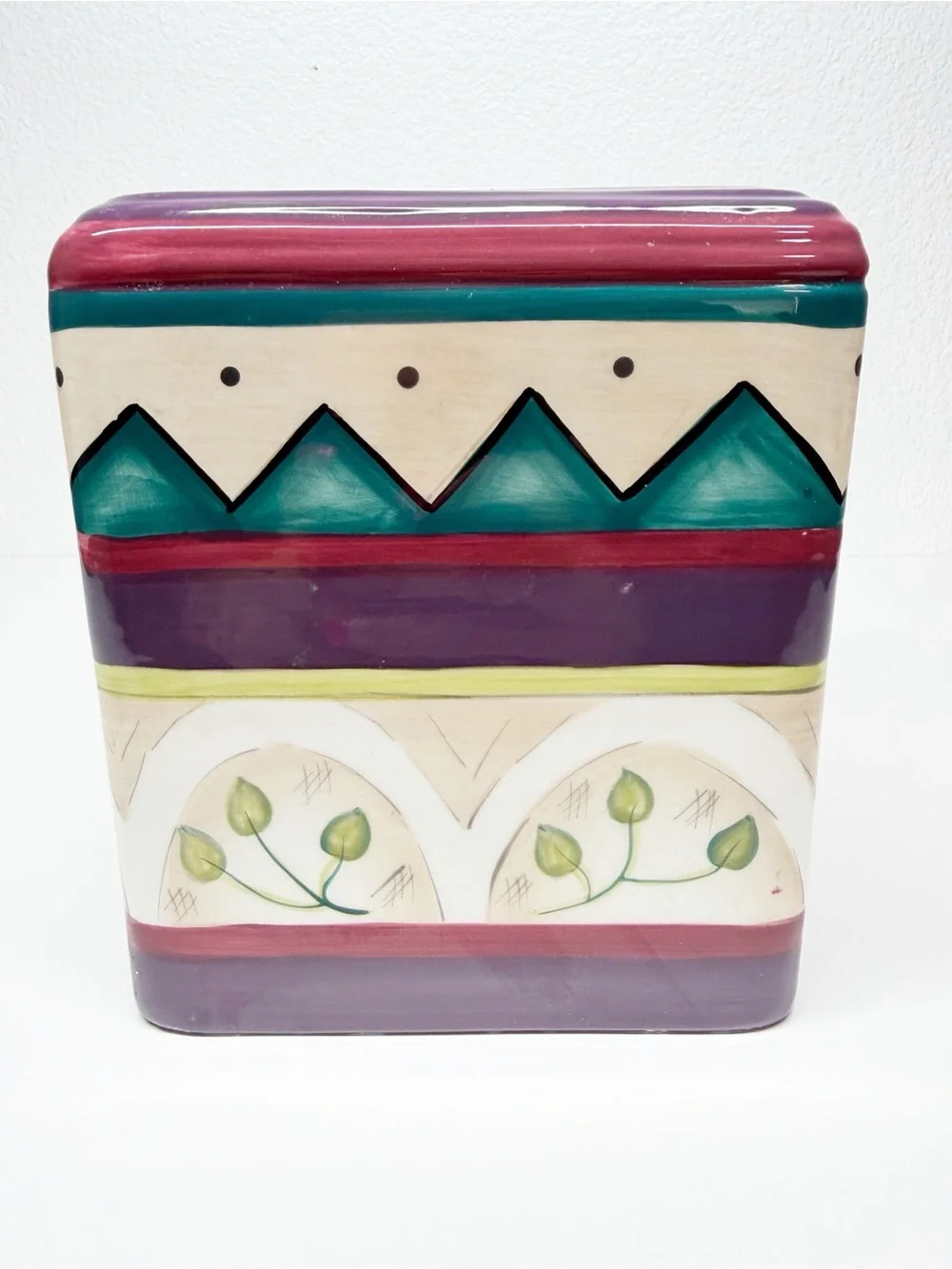 Vintage 90s Wasmutta Floral Geometric Ceramic Tissue Box Cover